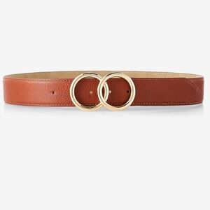 Express Double O Gold Ring Belt in Cognac Brown